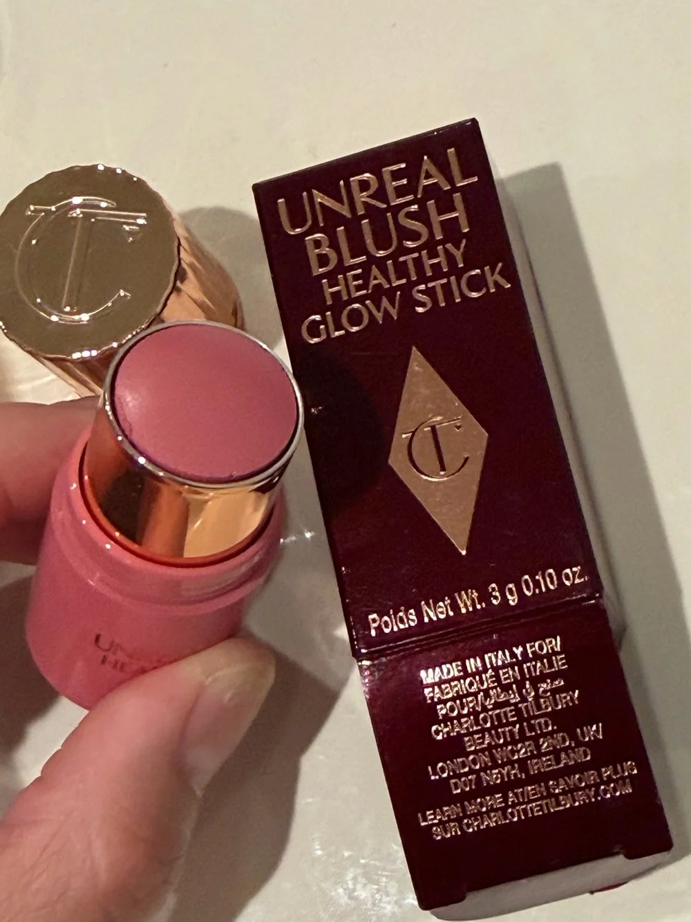 NEW Charlotte Tilbury Mini Unreal Lip + Cheek Glow Blush Stick with Hyaluroni